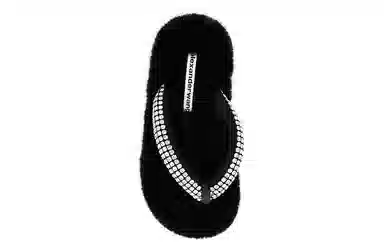 Alexander Wang Crystal Faux Fur Slides Black