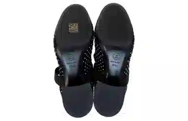 CHANEL Fishnet Sleeve Block Heel Ankle Boots Black