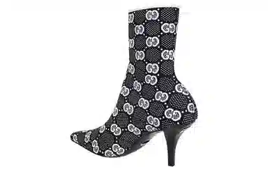 Gucci GG Knit Ankle Boots Black White