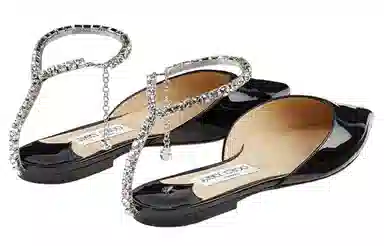 Jimmy Choo Crystal Patent Flats Black