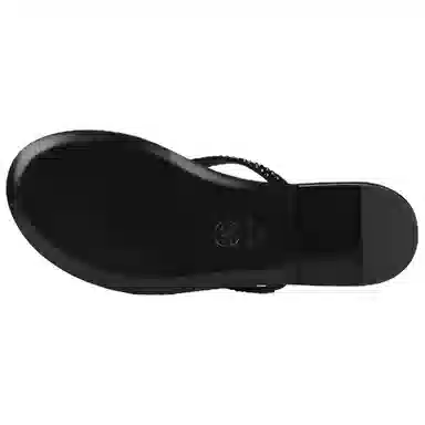 CHANEL 25C Suede Goat Leather Flat Sandals Black