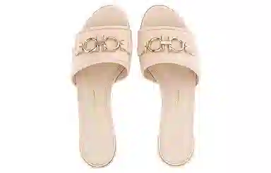 Ferragamo Gancini White Slides