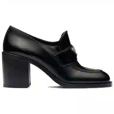 Prada Leather Slip-On Block Heel 7.5cm Black