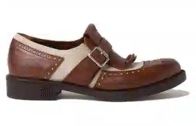 Miu Miu Round Toe Leather Dress Shoes Brown Gray