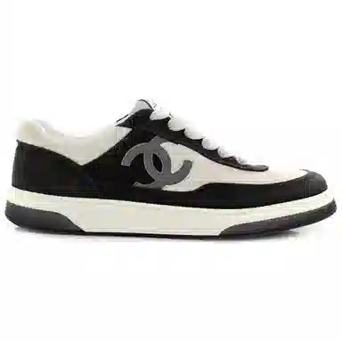 CHANEL Logo Low Top Sneakers Black White