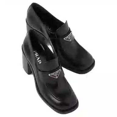 Prada Leather Slip-On Block Heel 7.5cm Black