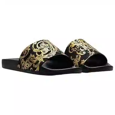 Versace Jeans Couture Flat Slide Black Gold