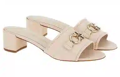 Ferragamo Gancini White Slides