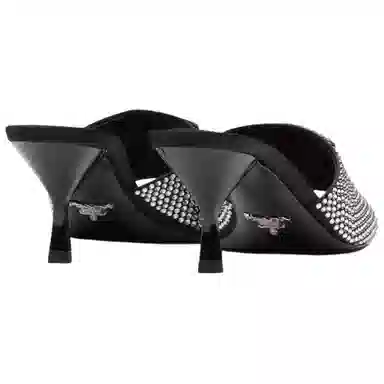Prada Crystal Satin Wedge Sandals Black