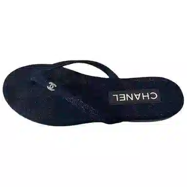CHANEL Round Toe Flip Flops Blue