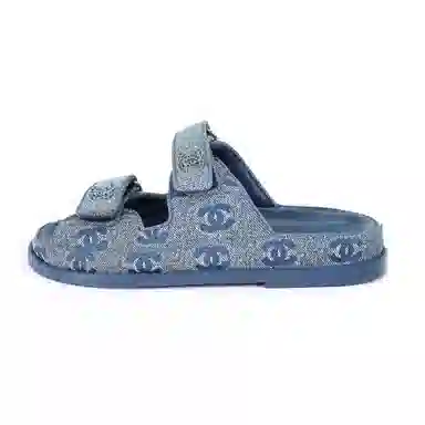 CHANEL Miel Denim Flat Sandals Blue