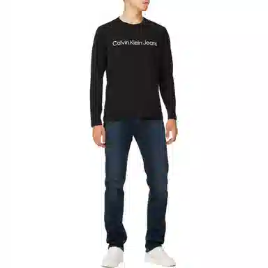 Calvin Klein Logo Crewneck Long Sleeve Tee Black