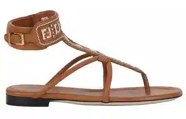Fendi Leather Buckle Platform Sandals Brown