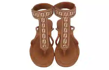 Fendi Leather Buckle Platform Sandals Brown