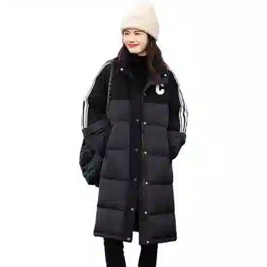 【dme】 纯色加厚保暖条纹立领长款羽绒服 女款