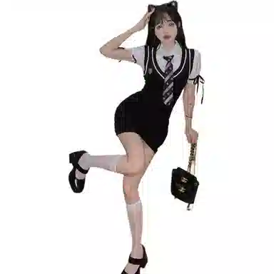 哒头下雨不愁 休闲简约优雅短袖连衣裙 女款