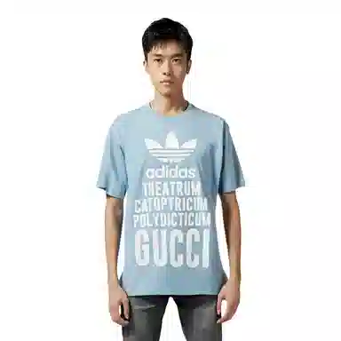 Gucci x adidas Logo Print T-Shirt Blue