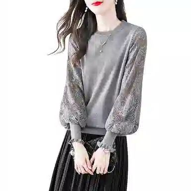 Cypress Hollow Lantern Sleeve Knit Top Gray