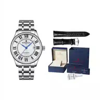 梦特娇 职场商务潮流时尚日常通勤百搭休闲 自动机械机芯 精钢表带 国表 男表 白色表盘