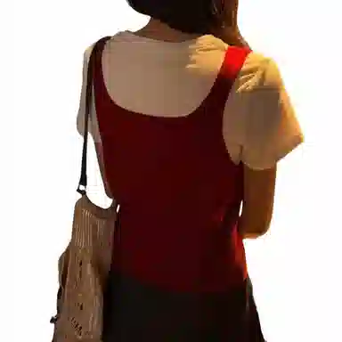 柏黛妃 假两件撞色修身圆领收腰短袖针织衫 女款