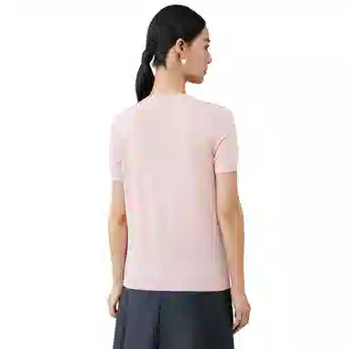 恒源祥 羊毛衫女纯圆领纯色短袖修身针织衫 女款