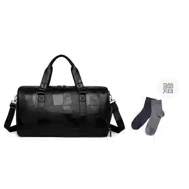 哈奢 时尚潮流复古格子轻便旅行运动健身拉链收纳包 皮料 旅行包 男女同款情侣款 黑色