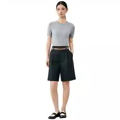 恒源祥 羊毛衫女纯圆领纯色短袖修身针织衫 女款