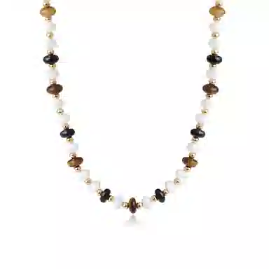 六福珠宝 【吸金旺事业】设计感轻奢时尚美拉德风木变石玛瑙混搭个性锁骨链不规则串珠链#好运天然 虎眼石 项链 女款