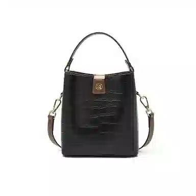 老人头 时尚通勤百搭高级感 牛皮 单肩手提包 常规 女款 黑色