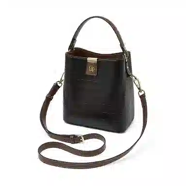 老人头 时尚通勤百搭高级感 牛皮 单肩手提包 常规 女款 黑色