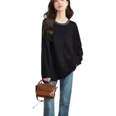 曲韩 套头通勤简约针织衫 女款 黑色