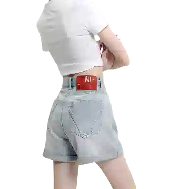 北极绒 简约舒适百搭高腰时尚牛仔短裤 女款