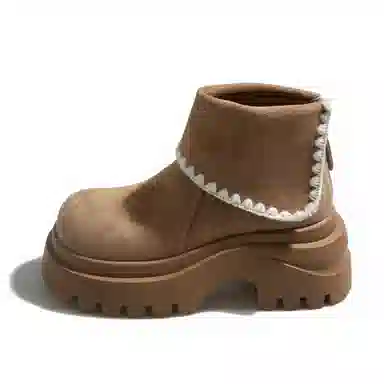 小鹿米利 小个子松糕底增高马丁靴编织复古短筒百搭 短靴 女