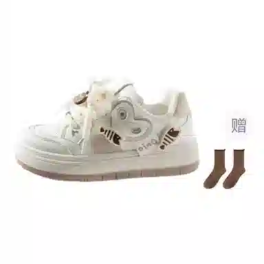 小鹿米利 猫猫鱼爱心学生百搭运动 透气 板鞋 女款 米色