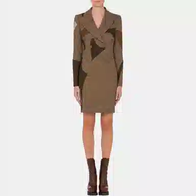 MOSCHINO Patchwork Cropped Wool Blend Jacket