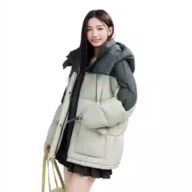 鸭鸭 撞色宽松休闲面包服羽绒服 女款