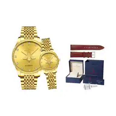 梦特娇 时尚简约气质百搭 石英机芯 精钢表带 国表 女表 金色表盘 夜光防水