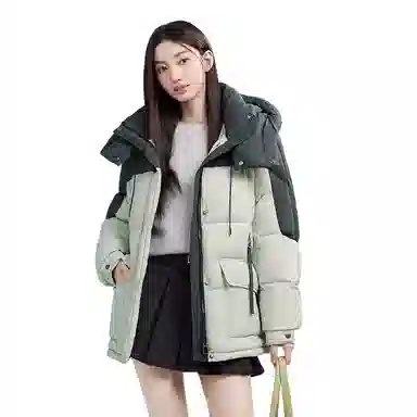鸭鸭 撞色宽松休闲面包服羽绒服 女款