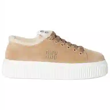 Miu Miu Round Toe Low Top Sneakers Light Brown