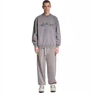 xVESSEL Retro Letter Print Crewneck Sweatshirt Grey