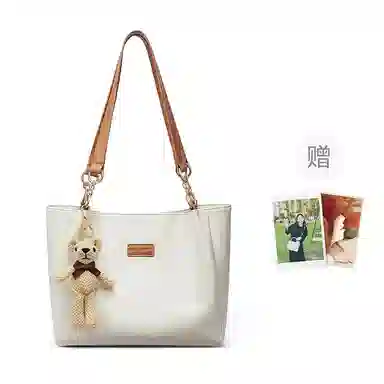 红蜻蜓 学院风撞色 小众高级感百搭实用上学通勤 牛皮 手提包单肩包 常规 女款 米白色