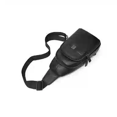 老人头 商务通勤轻便出行单肩斜挎包 头层牛皮 胸包 男款 黑色