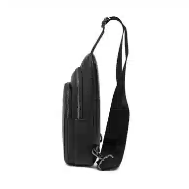 老人头 商务通勤轻便出行单肩斜挎包 头层牛皮 胸包 男款 黑色