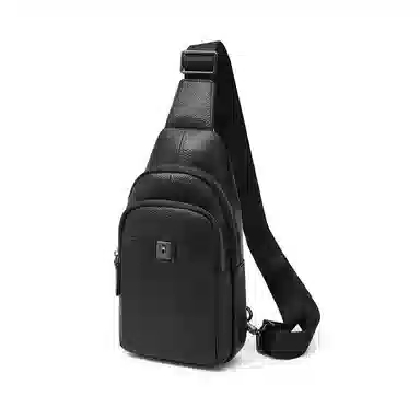 老人头 商务通勤轻便出行单肩斜挎包 头层牛皮 胸包 男款 黑色