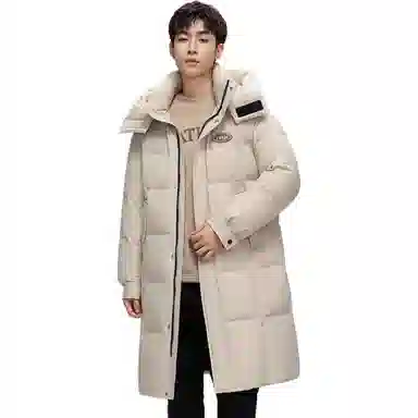 鸭鸭 拼色加厚长款休闲长袖羽绒服 男女同款