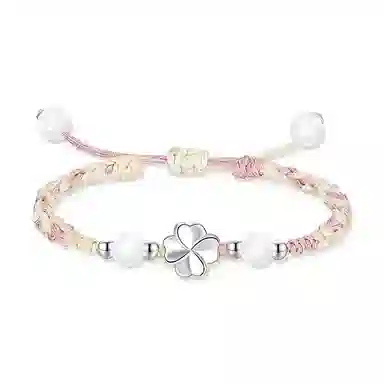 【999足银|四叶草】 凤祥囍事 老凤祥 森系小清新轻奢经典幸运草小众设计优雅百搭精致气质手工编织绳 大小可调节 纯银 手绳 男女同款情侣款