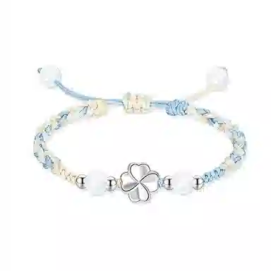 【999足银|四叶草】 凤祥囍事 老凤祥 森系小清新轻奢经典幸运草小众设计优雅百搭精致气质手工编织绳 大小可调节 纯银 手绳 男女同款情侣款