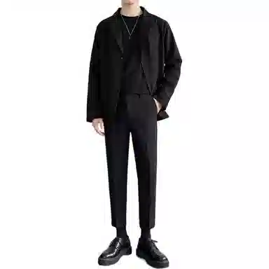 顶峰保罗 冰丝纯色通勤极简风西服外套内搭九分裤一整套宽松大码百搭简约时尚垂感英伦休闲西装套装 男女同款