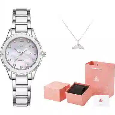 匹克满天星镶钻 腕表手表女士款学生职场休闲穿搭通用 石英机芯 精钢表带 国表 女 贝母色表盘 日常防水清爽表带