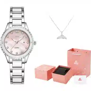 匹克满天星镶钻 腕表手表女士款学生职场休闲穿搭通用 石英机芯 精钢表带 国表 女 贝母色表盘 日常防水清爽表带